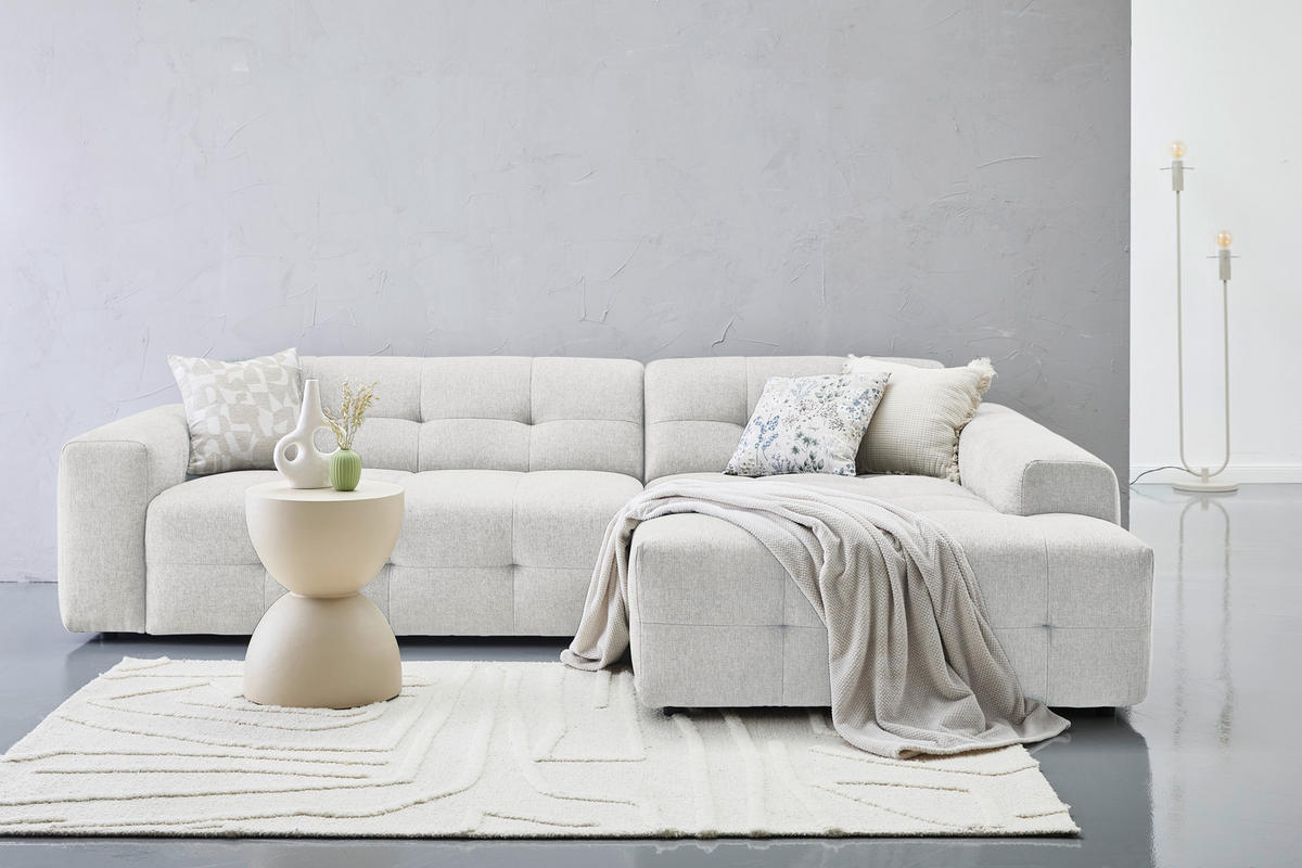 ECKSOFA in Flachgewebe Hellgrau  - Hellgrau/Schwarz, Konventionell, Kunststoff/Textil (292/189cm) - Carryhome