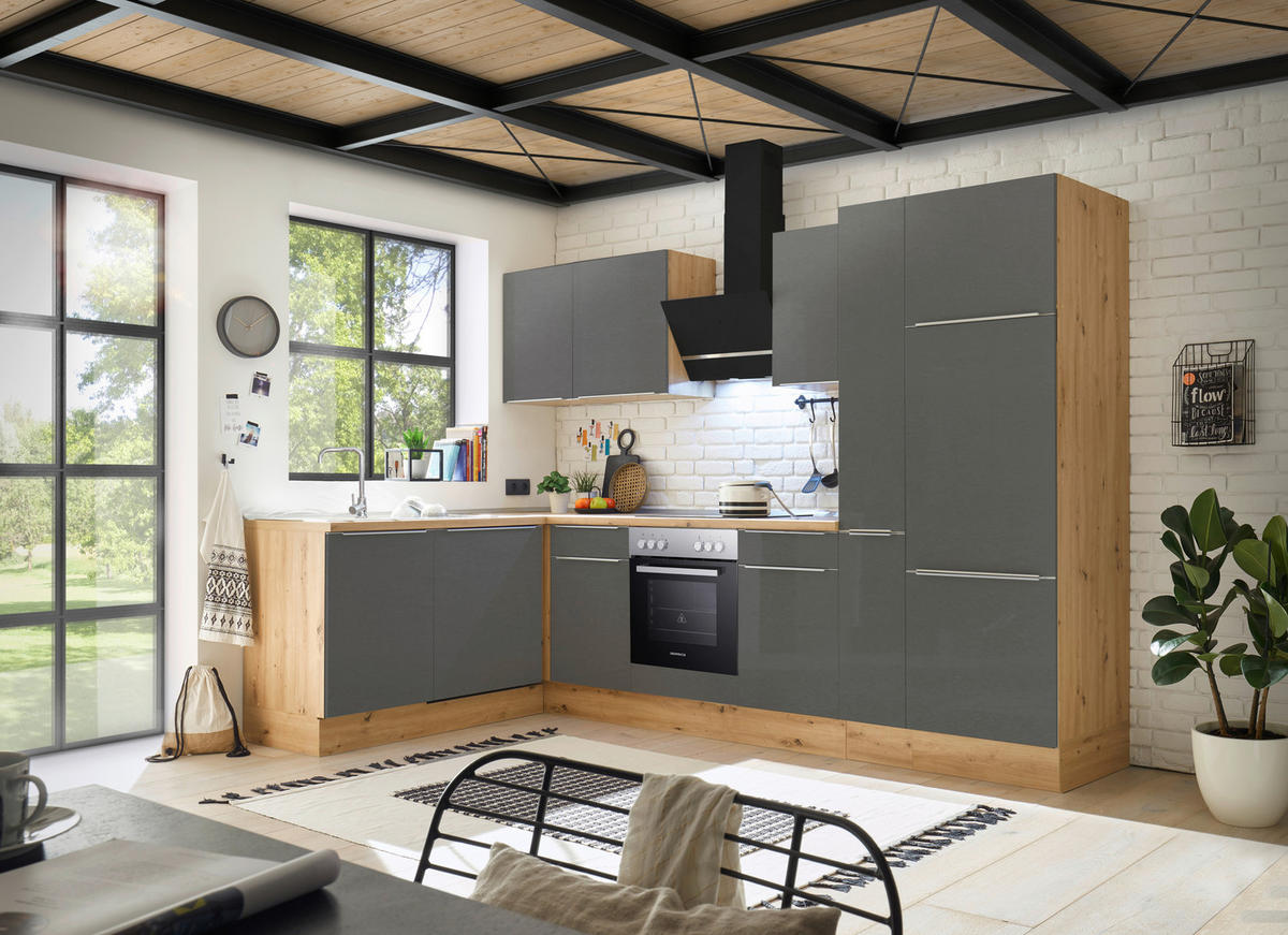 ECKKÜCHE 170/310 cm  in Anthrazit, Grau, Eiche Artisan  - Anthrazit/Alufarben, LIFESTYLE, Holzwerkstoff/Kunststoff (170/310cm) - Respekta