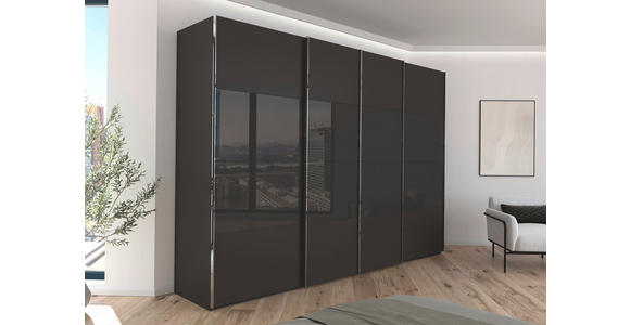 SCHWEBETÜRENSCHRANK  in Graphitfarben, Schwarz  - Chromfarben/Graphitfarben, KONVENTIONELL, Glas/Holzwerkstoff (316/235/68cm) - Novel