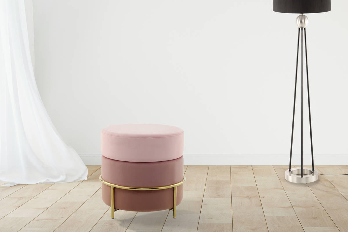 HOCKER in Metall, Textil, Holzwerkstoff Rosa, Goldfarben  - Goldfarben/Rosa, Basics, Holzwerkstoff/Textil (48,5/46/48,5cm) - Kayoom