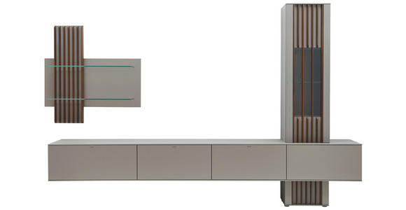 WOHNWAND in Grau, Nussbaumfarben - Nussbaumfarben/Grau, Design, Glas/Holz - Ambiente