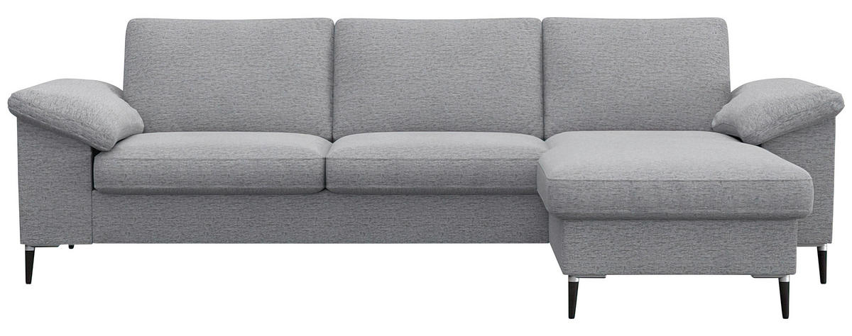 ECKSOFA Hellgrau Flachgewebe  - Hellgrau/Schwarz, Design, Textil/Metall (242/159cm) - Livetastic