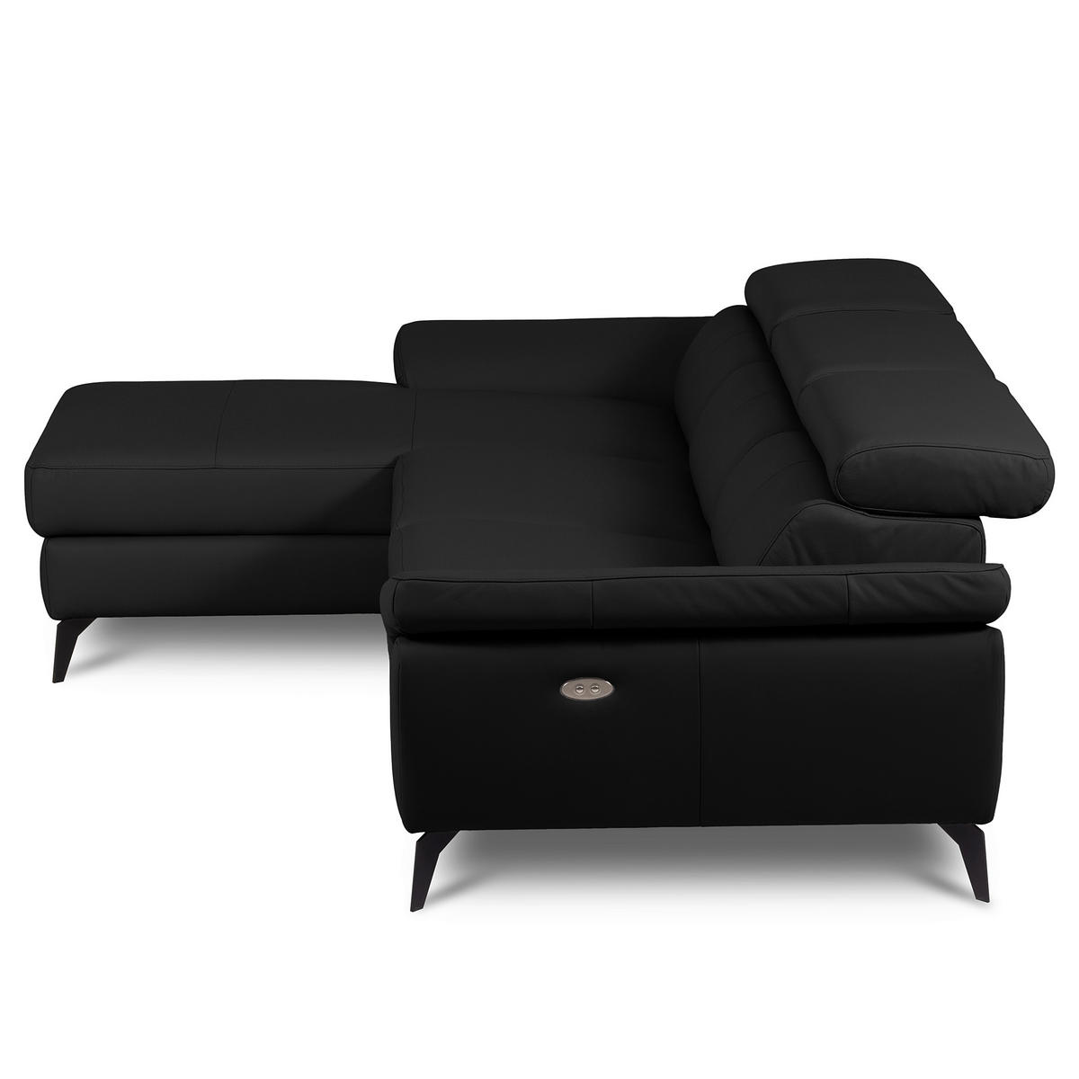 ECKSOFA Schwarz Echtleder Lederlook Rücken echt, Armteilverstellung, Relaxfunktion, Kopfteilverstellung  - Schwarz, Design, Leder/Textil (179/252cm) - Livetastic