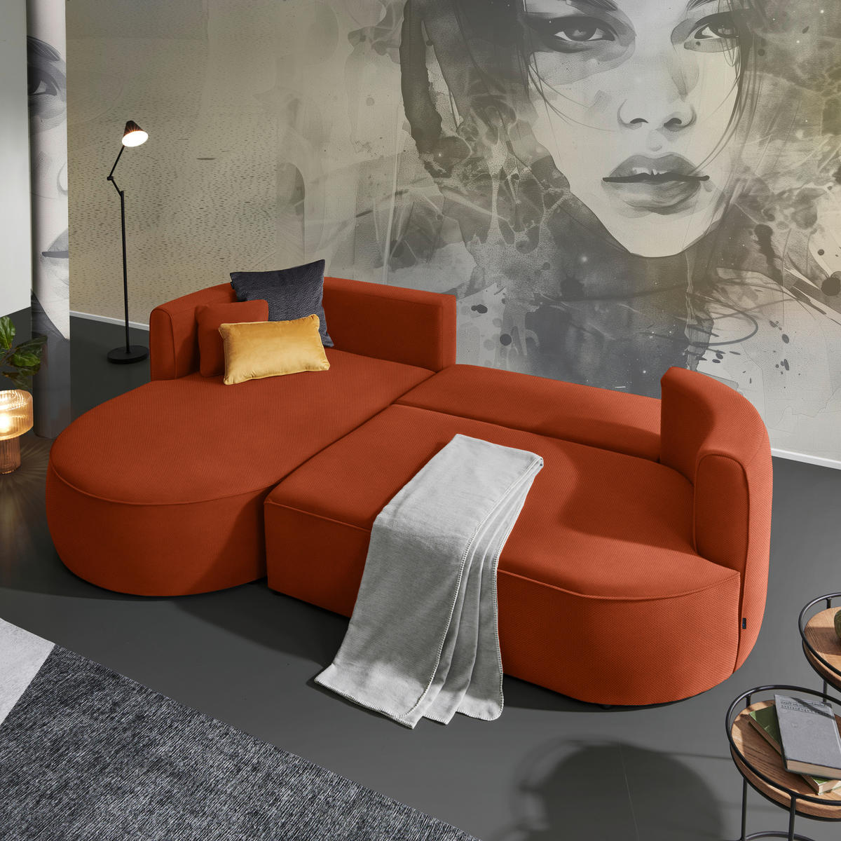 ECKSOFA in Webstoff Terracotta  - Terracotta/Schwarz, Modern, Kunststoff/Textil (284/183cm) - Welnova