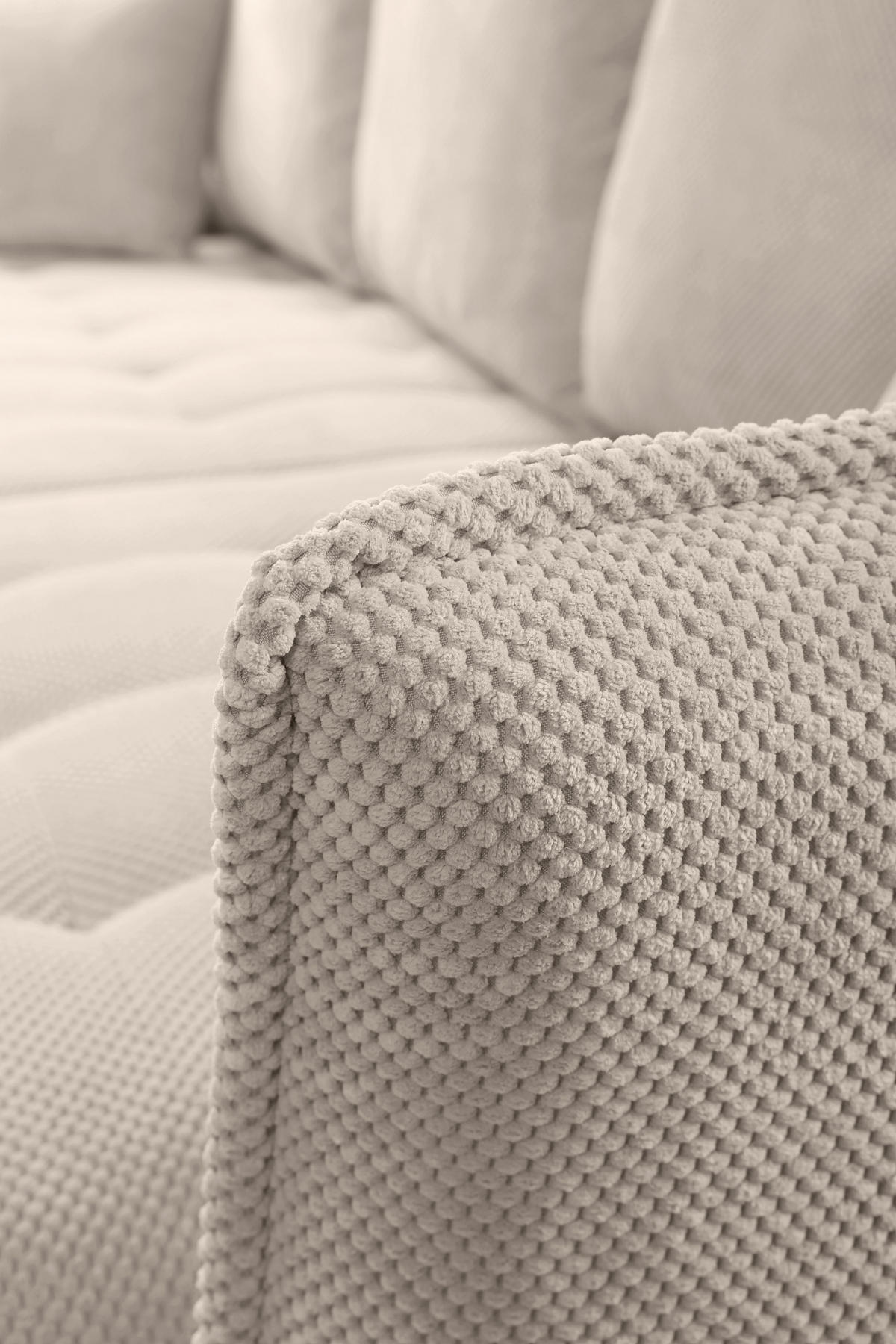 ECKSOFA in Chenille Creme  - Creme/Schwarz, Konventionell, Holz/Textil (290/160cm) - MID.YOU