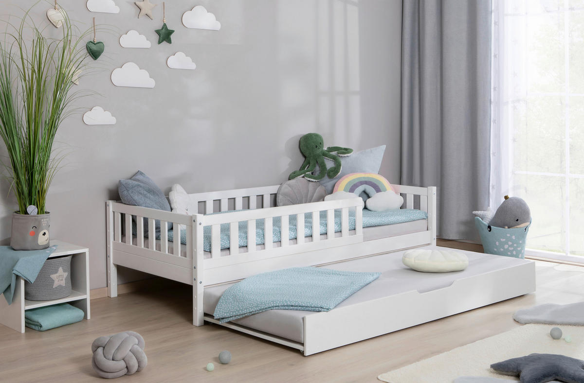 HAUSBETT 100/200 cm Weiss  - Weiss/Naturfarben, Modern, Holz (100/200cm) - MID.YOU