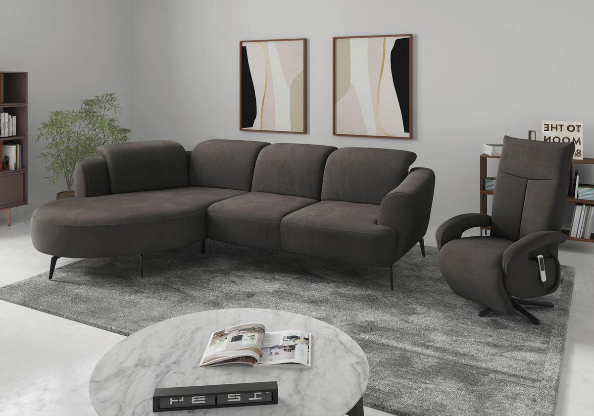 ECKSOFA ZOE E Graphitfarben Flachgewebe  - Schwarz/Graphitfarben, KONVENTIONELL, Textil/Metall (199/309cm) - Sit & More