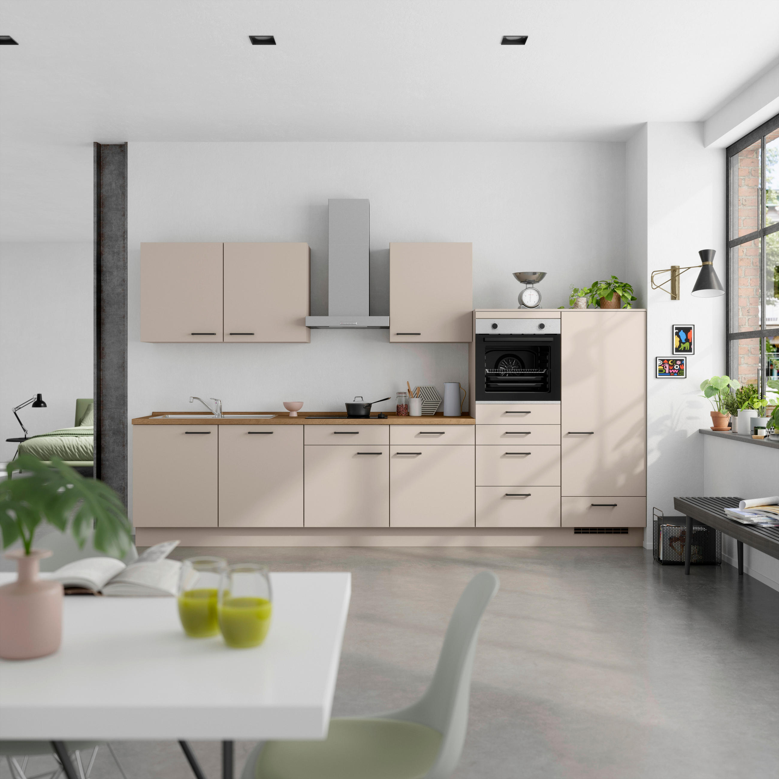 KÜCHENLEERBLOCK Easytouch 360 cm  in Eichefarben, Sandfarben  - Sandfarben/Eichefarben, MODERN, Holzwerkstoff/Metall (360cm) - Nobilia
