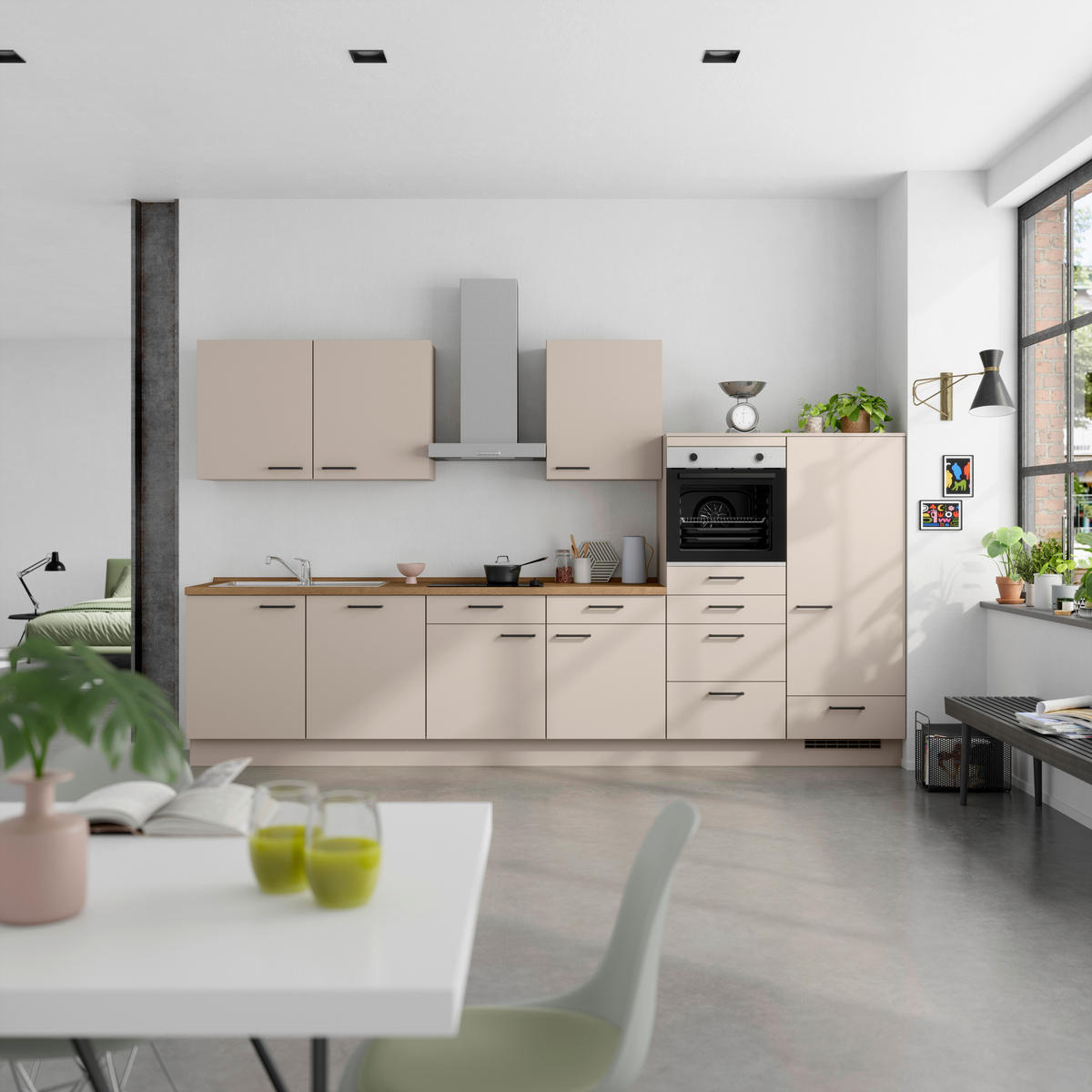 KÜCHENBLOCK Easytouch 360 cm  in Eichefarben, Sandfarben  - Sandfarben/Eichefarben, MODERN, Holzwerkstoff/Metall (360cm) - Nobilia