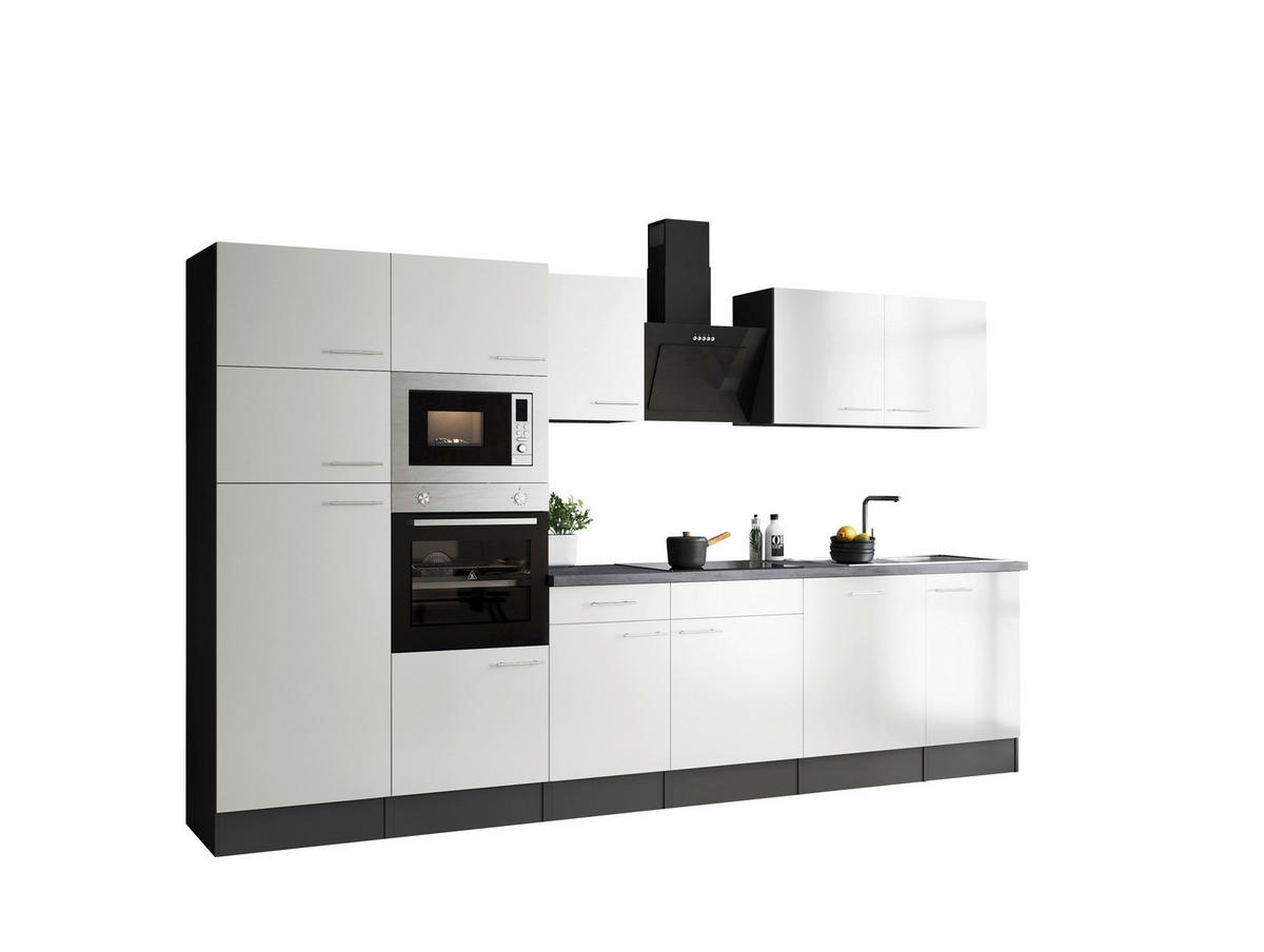 KÜCHENBLOCK 340 cm   in Grau, Weiß  - Silberfarben/Weiß, Design, Holzwerkstoff/Metall (340cm) - Respekta