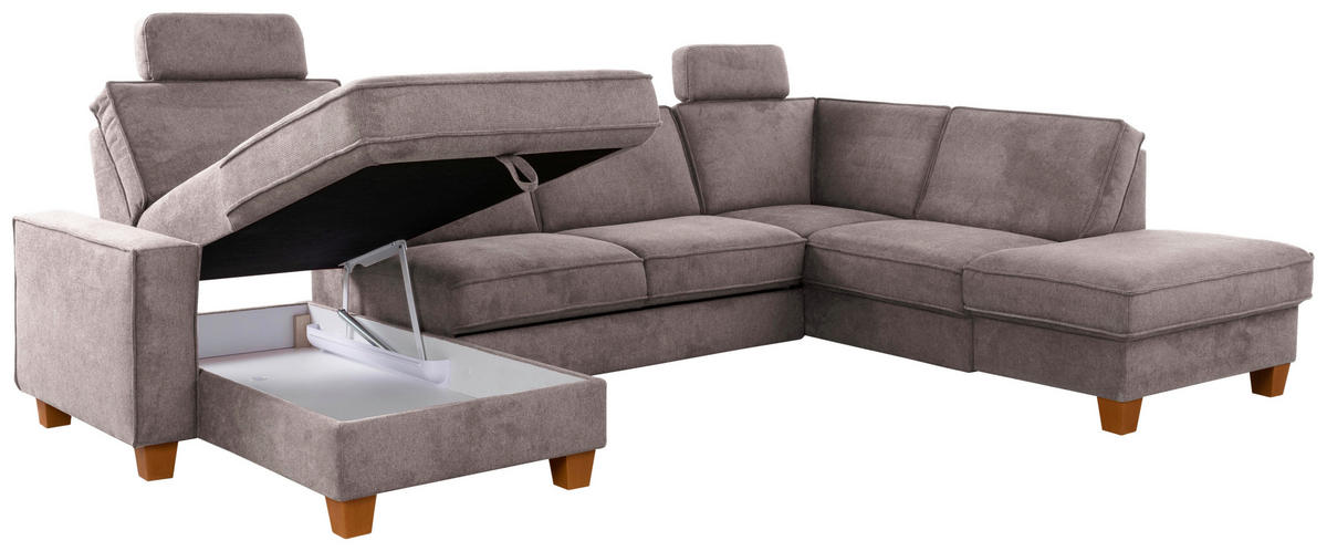 WOHNLANDSCHAFT in Flachgewebe Taupe  - Taupe/Eichefarben, KONVENTIONELL, Holz/Textil (161/309/213cm) - Sit & More