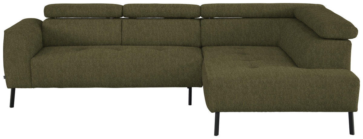 ECKSOFA in Webstoff Olivgrün  - Schwarz/Olivgrün, Design, Textil/Metall (280/205cm) - MID.YOU