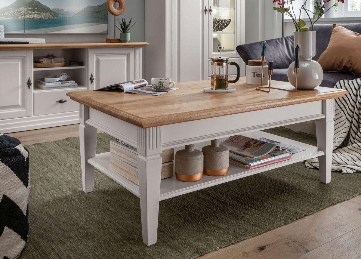 COUCHTISCH Kiefer massiv Weiß  - Weiß, Design, Holz (120/48/75cm) - Livetastic