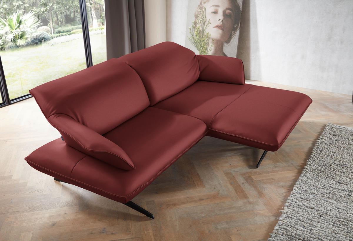 ECKSOFA in Echtleder Weinrot  - Beige/Weinrot, Design, Leder/Metall (252/169cm) - Koinor