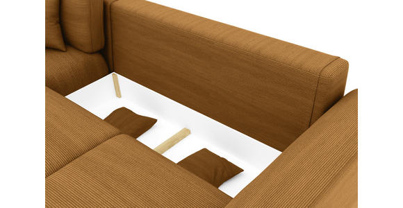 ECKSOFA Rostfarben Cord Zierkissen, Rückenkissen, Bettkasten, Schlaffunktion, Rücken echt, Liegefläche im Originalstoff  - Chromfarben/Rostfarben, KONVENTIONELL, Kunststoff/Textil (195/293cm) - Carryhome