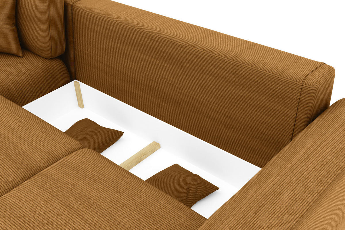 ECKSOFA in Cord Rostfarben  - Chromfarben/Rostfarben, Konventionell, Kunststoff/Textil (195/293cm) - MID.YOU