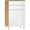 KOMMODE 60/97/34 cm  in Weiß, Eichefarben  - Chromfarben/Eichefarben, KONVENTIONELL, Holzwerkstoff/Metall (60/97/34cm) - Germania