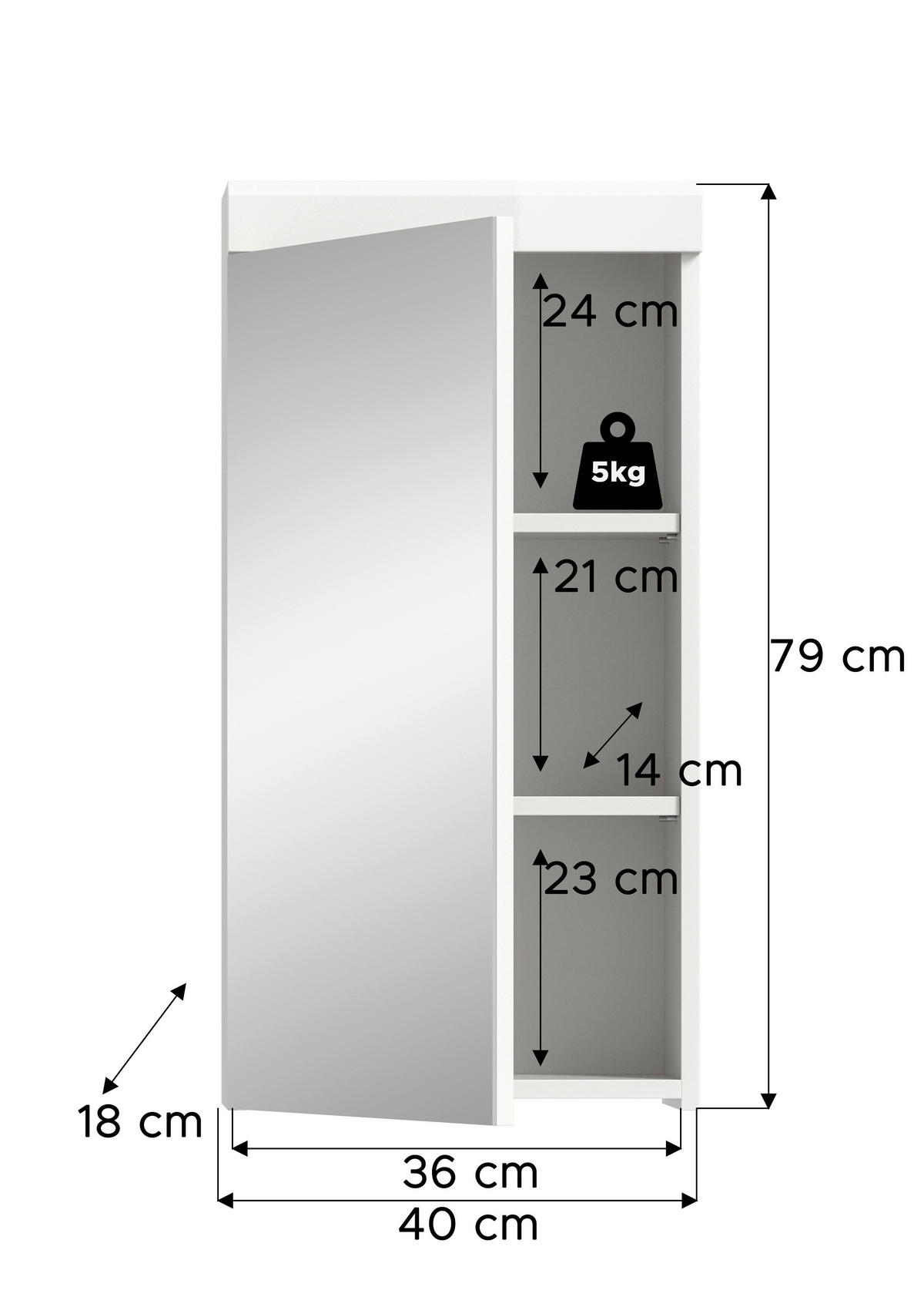 SPIEGELSCHRANK 40/79/18 cm  - Weiß, Trend, Glas/Holzwerkstoff (40/79/18cm) - MID.YOU