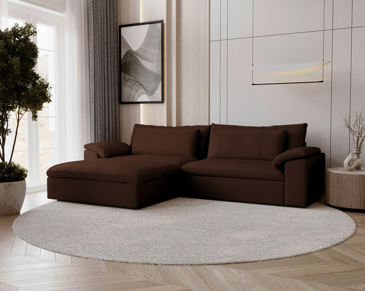 ECKSOFA  Chenille Dunkelbraun  - Dunkelbraun/Schwarz, Modern, Kunststoff/Textil (198/306cm) - Carryhome
