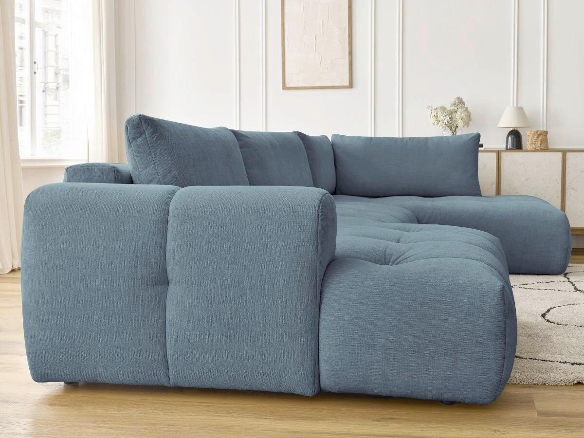 WOHNLANDSCHAFT  FUJI  Hellblau Leinenoptik  - Schwarz/Hellblau, MODERN, Kunststoff/Textil (160/377/204cm)