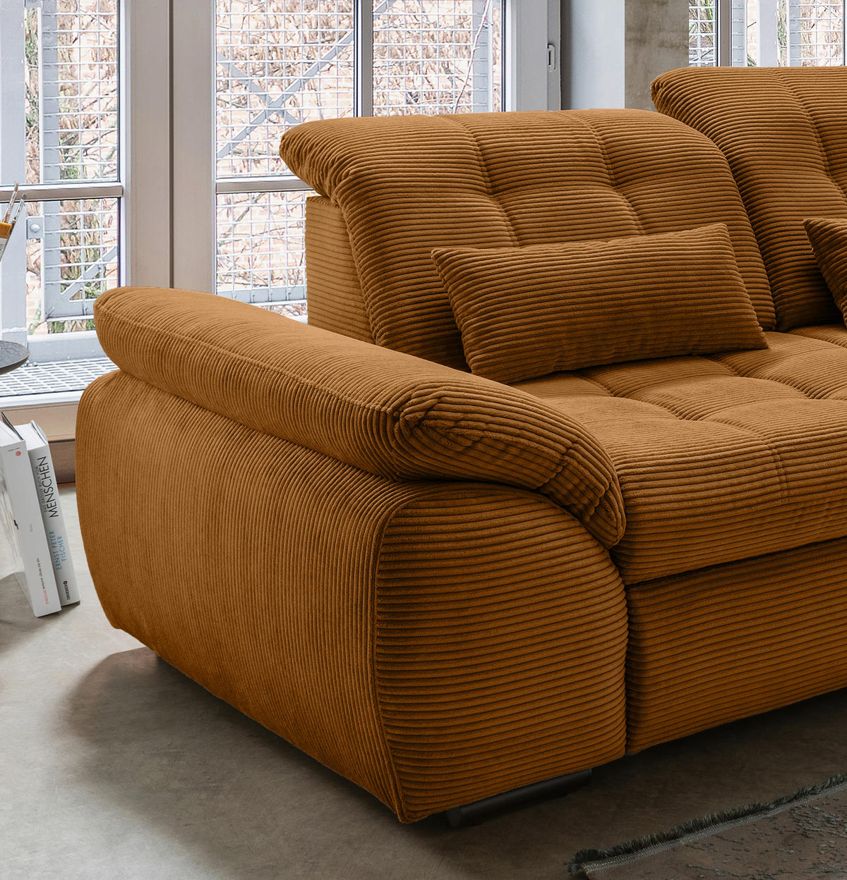ECKSOFA in Cord Goldfarben  - Goldfarben/Schwarz, Modern, Textil/Metall (314/184cm) - Livetastic