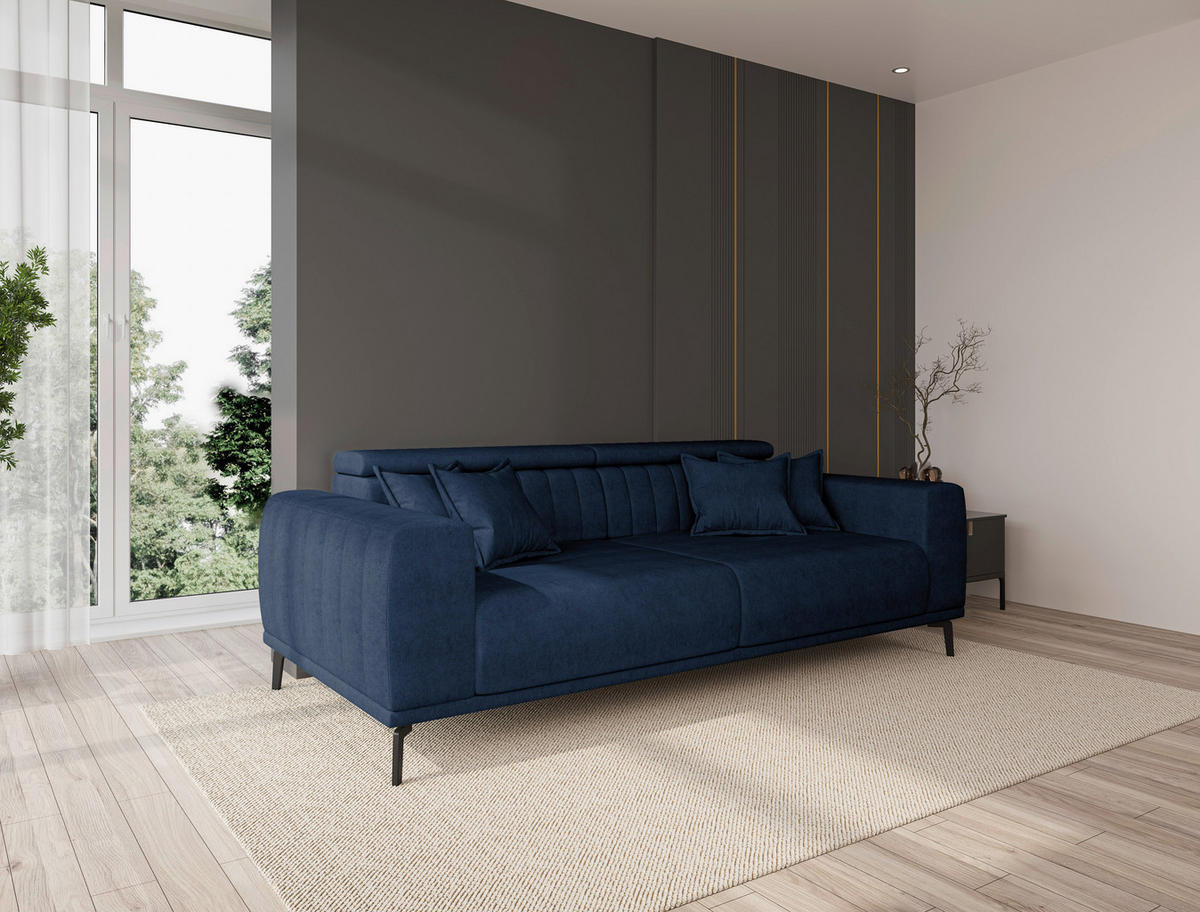 3-SITZER-SOFA Webstoff Dunkelblau  - Schwarz/Dunkelblau, KONVENTIONELL, Textil/Metall (240/80/110cm) - Carryhome