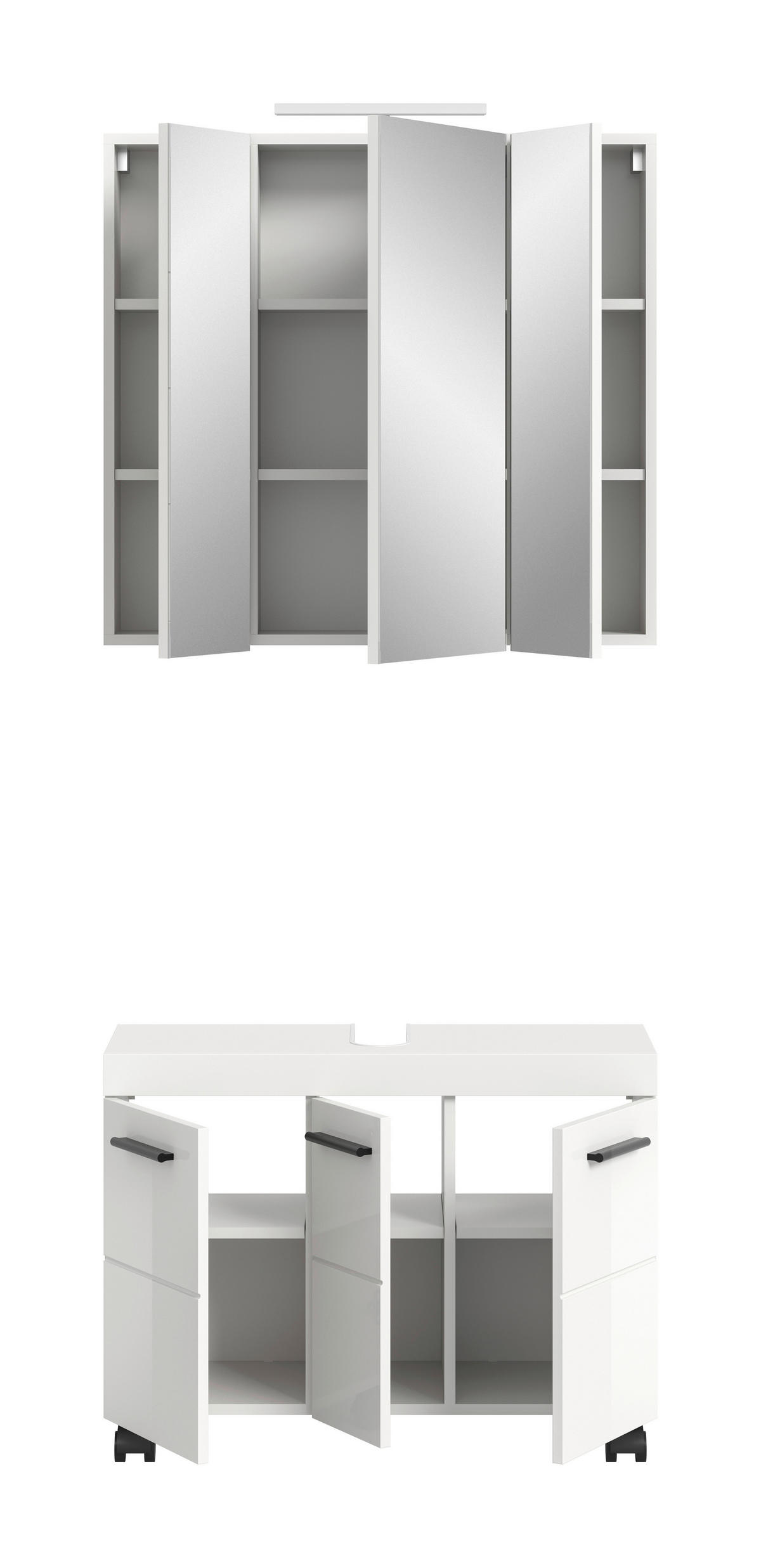 BADEZIMMER 2-teilig  in 82 cm  - Weiß Hochglanz/Schwarz, Trend, Glas/Holzwerkstoff (82cm) - MID.YOU