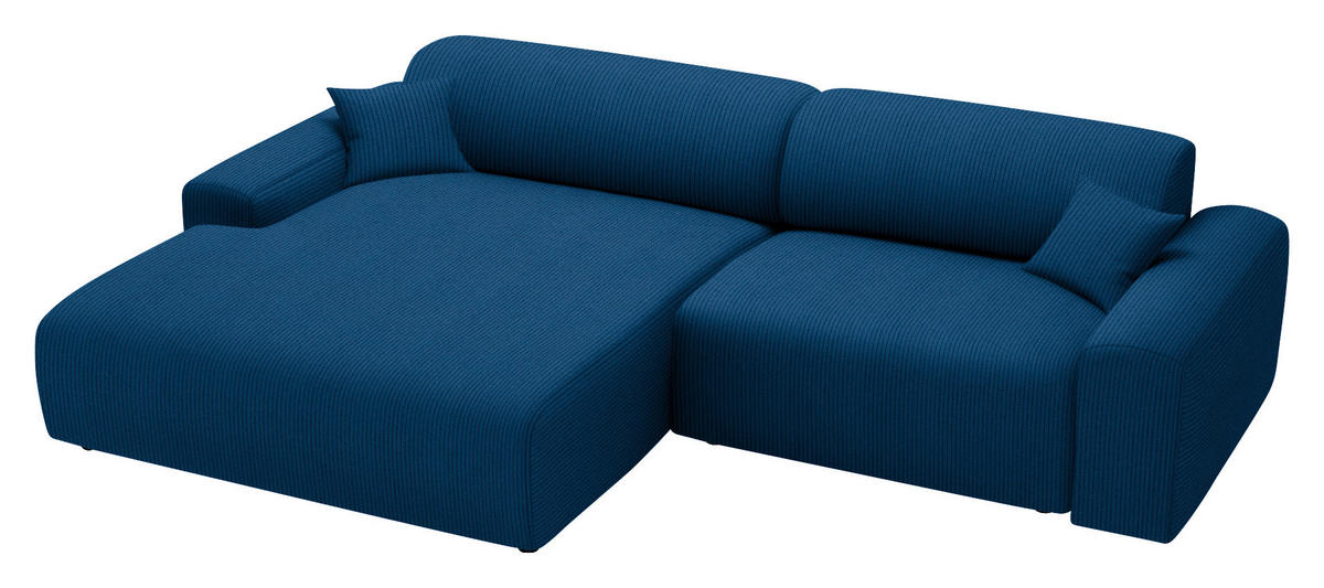 ECKSOFA Blau Velours, Feincord  - Blau/Schwarz, Design, Kunststoff/Textil (178/292cm) - home24