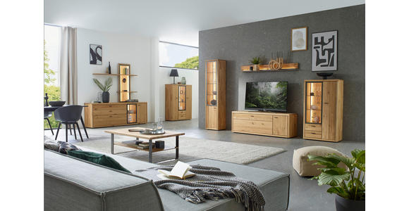 WOHNWAND in Dunkelgrau, Wildeiche 324/202/45 cm - Wildeiche/Dunkelgrau, Design, Glas/Holz (324/202/45cm) - Valnatura