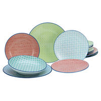 TAFELSERVICE Mediterran Blau, Grün, Rot, Petrol 12-teilig 4 Personen  - Blau/Rot, Basics, Keramik - Creatable