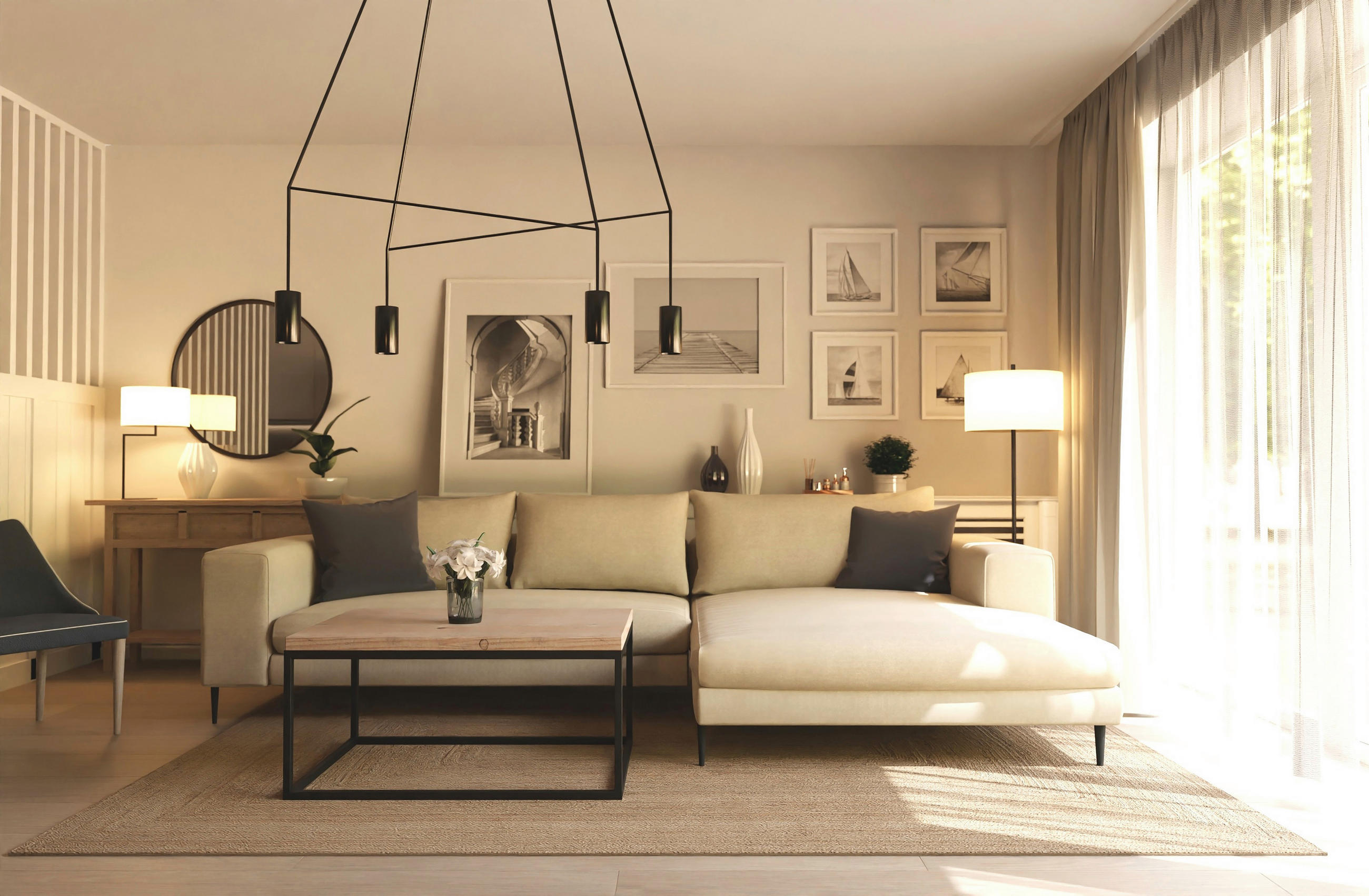 ECKSCHLAFSOFA  mit Stoffauswahl, Schlafen auf Sitzhöhe, Hocker erhältlich, Rücken echt Struktur Beige  - Beige/Schwarz, MODERN, Textil/Metall (315/170cm) - Trendmanufaktur