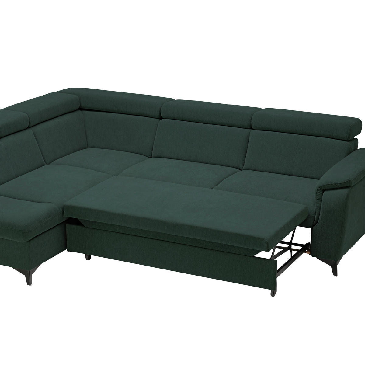 Ecksofa inkl. Funktionen in Chenille Petrol, Dunkelgrün  - Dunkelgrün/Petrol, Design, Textil/Metall (203/260cm) - Stylife