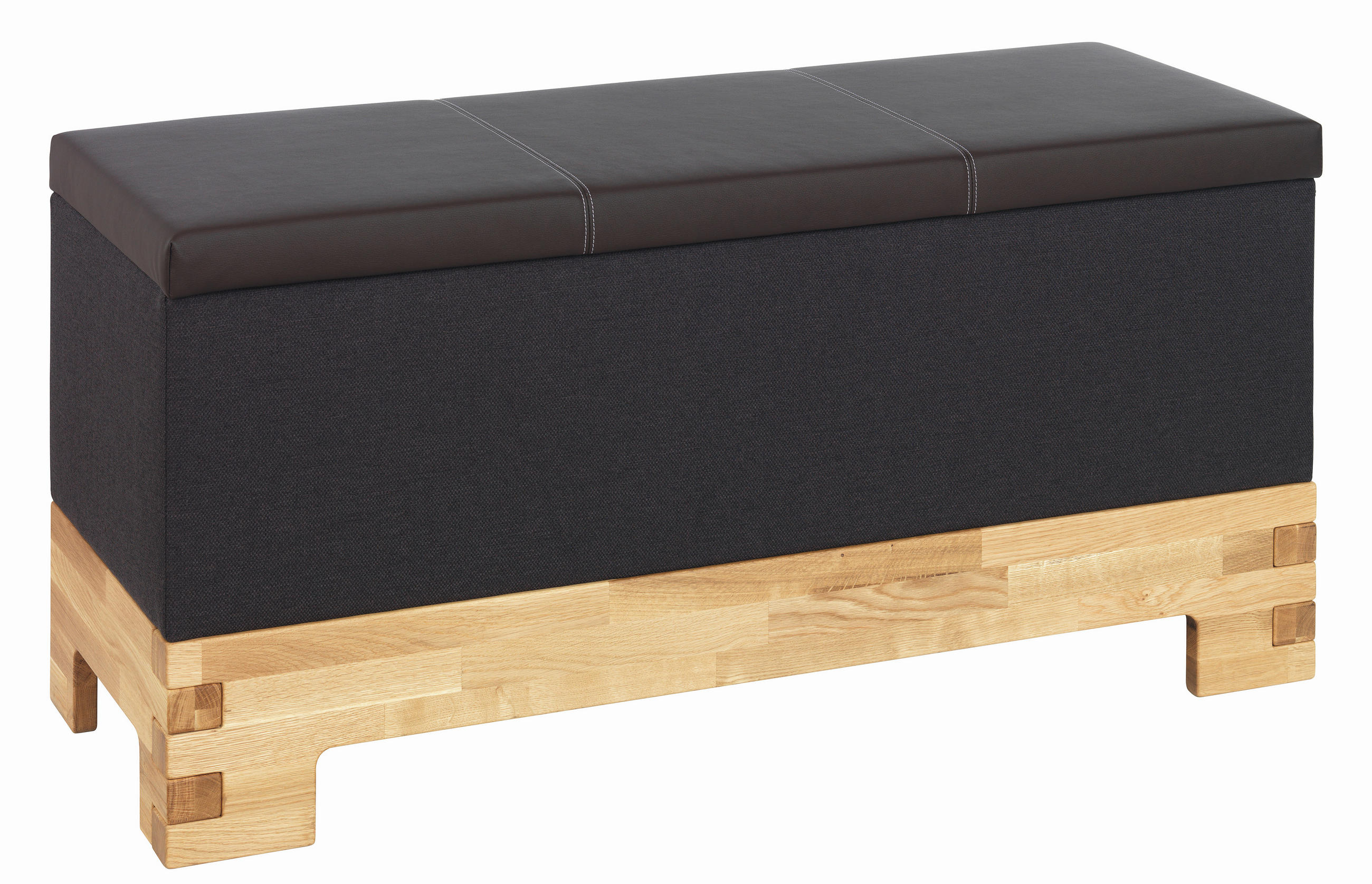 TRUHENBANK 121/61/45,5 cm Lederlook, Webstoff Braun, Grau, Eichefarben Wildeiche massiv  - Eichefarben/Braun, Design, Holz/Textil (121/61/45,5cm) - Linea Natura