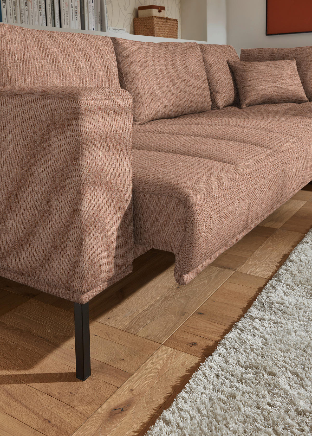 ECKSOFA  in Flachgewebe Aprikose  308/270 cm  - Aprikose/Schwarz, Design, Textil/Metall (308/270cm) - Pure Home Lifestyle