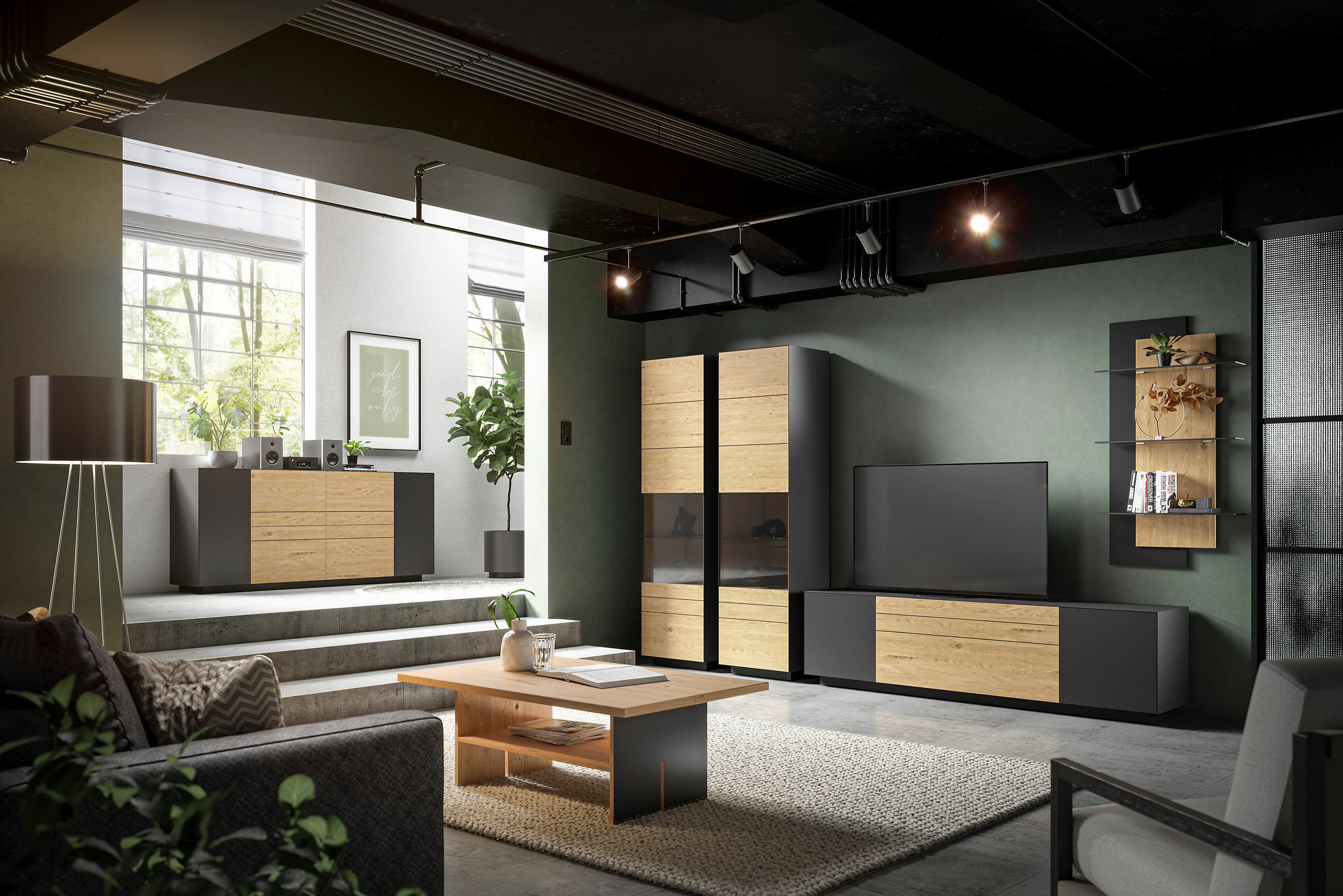 Thumbnail - Dieter Knoll Couchtisch, Anthrazit, Wildeiche, Holz, Metall, Holzwerkstoff, Wildeiche, massiv, rechteckig, Wange, 70x42x...