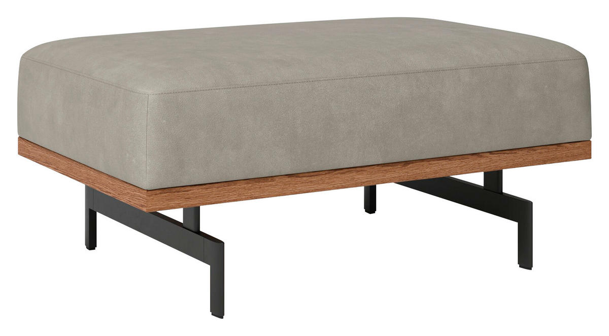 HOCKER in Holz, Leder Nussbaumfarben, Hellgrau  - Anthrazit/Nussbaumfarben, Design, Leder/Holz (100/44/65cm) - Joop!