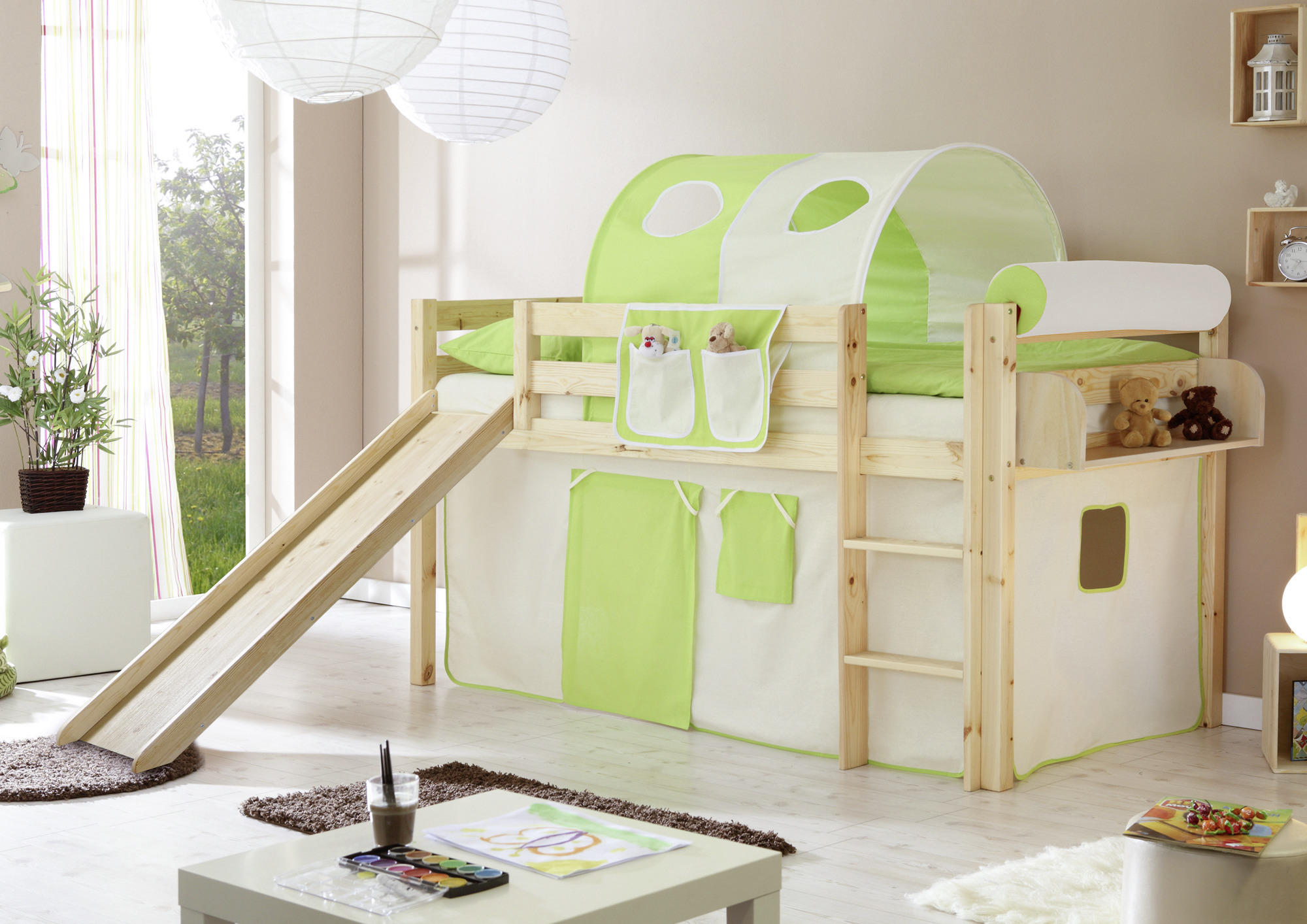 SPIELBETT Kiefer massiv 90/200 cm Grün, Kieferfarben, Beige  - Beige/Kieferfarben, Natur, Holz (90/200cm) - MID.YOU