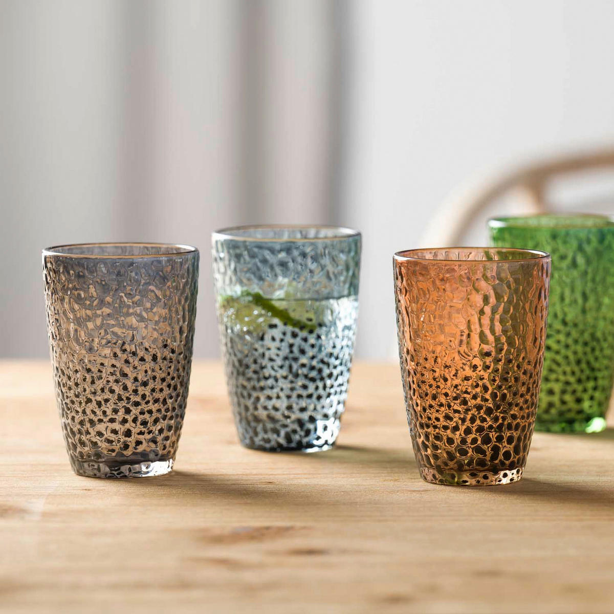 GLÄSERSET Matera  4-teilig  - Sandfarben/Blau, Design, Glas (17,8/13,2/17,8cm) - Leonardo