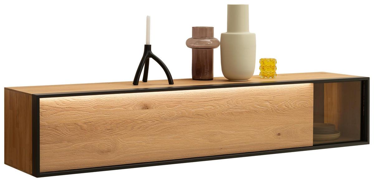 HÄNGELOWBOARD Anthrazit, Eichefarben  202/39/42 cm  - Eichefarben/Anthrazit, Design, Glas/Holz (202/39/42cm) - Schöner Wohnen