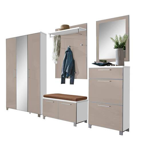 GARDEROBE 6-teilig in 245/195/40 cm - Taupe/Weiß, Design, Glas/Holzwerkstoff (245/195/40cm)
