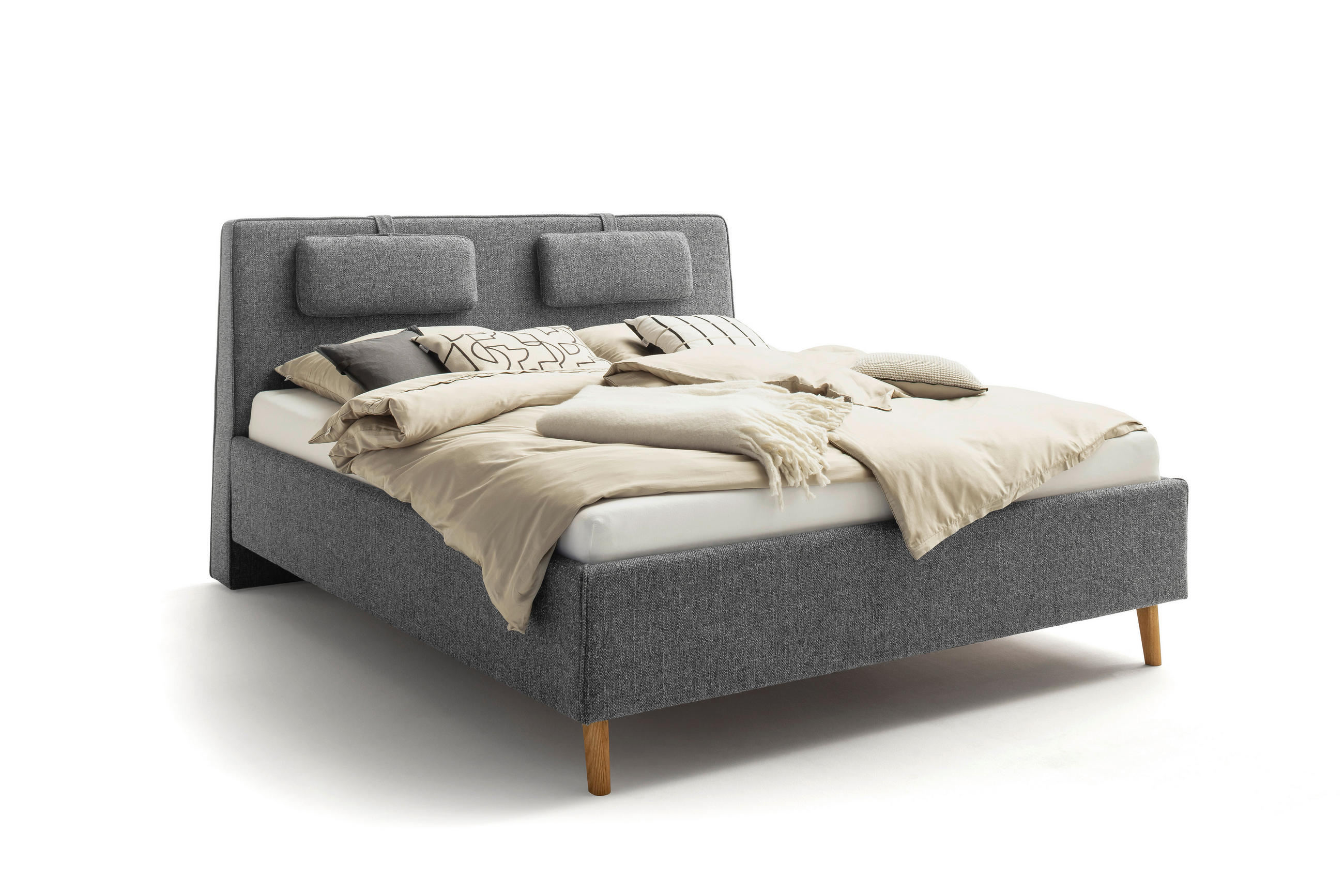 POLSTERBETT 180/200 cm,  in Grau,  - Eichefarben/Grau, Design, Holz/Textil (180/200cm) - Schöner Wohnen