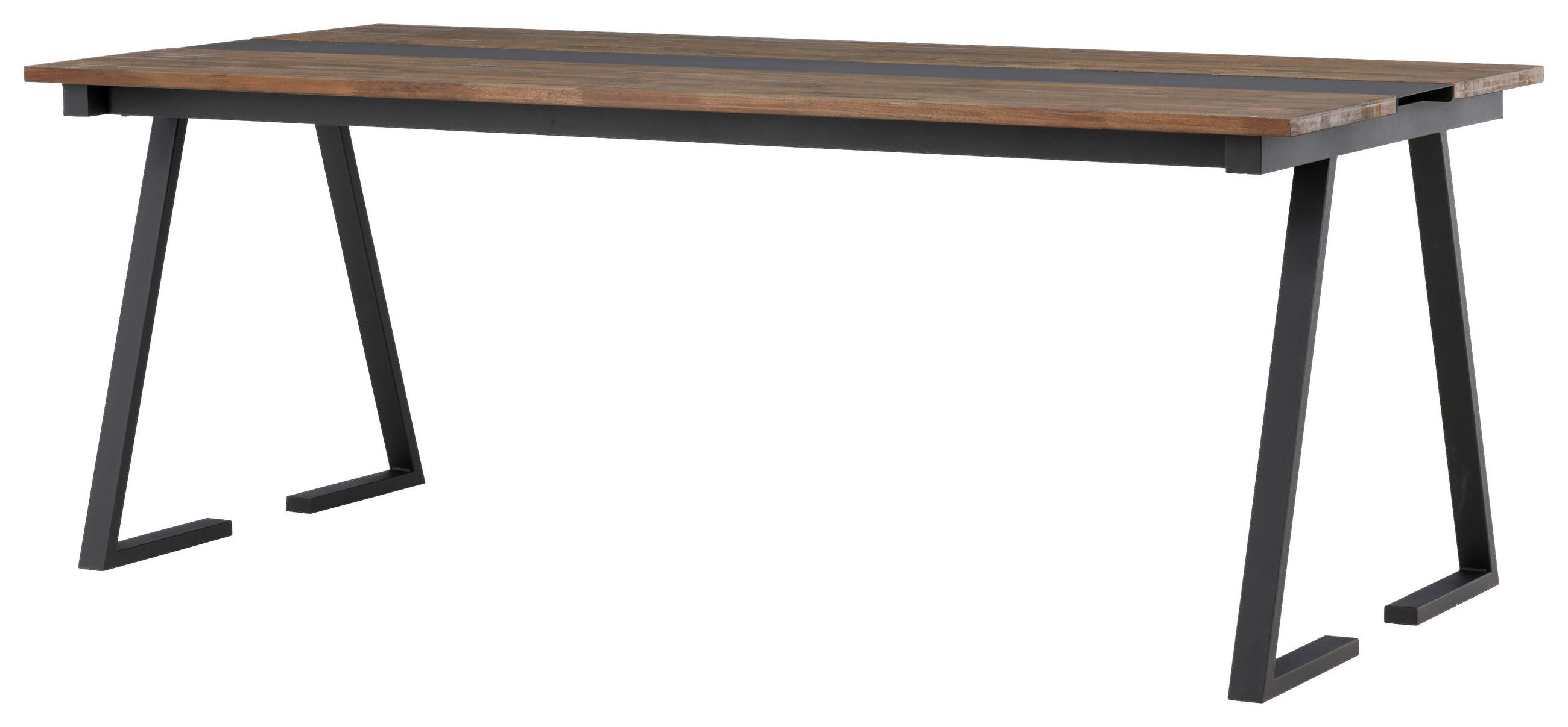 ESSTISCH Teakholz massiv Schwarz, Teakfarben  - Schwarz/Teakfarben, Design, Holz/Metall (200/90/75cm) - Livetastic
