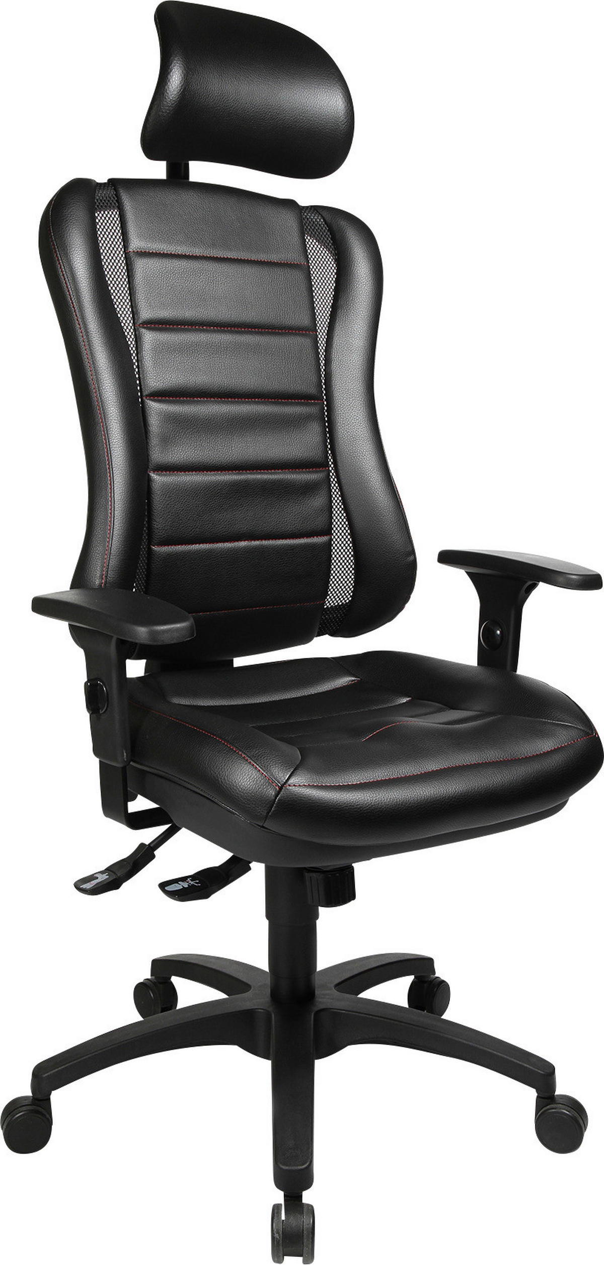 CHEFSESSEL Lederlook Schwarz, Alufarben  - Rot/Schwarz, Design, Kunststoff/Textil (50/121-150/47cm) - Topstar