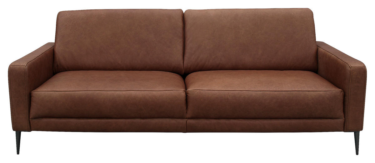 3-SITZER-SOFA Echtleder Dunkelbraun  - Dunkelbraun/Schwarzchrom, Design, Leder/Metall (187/85/92cm) - Livetastic