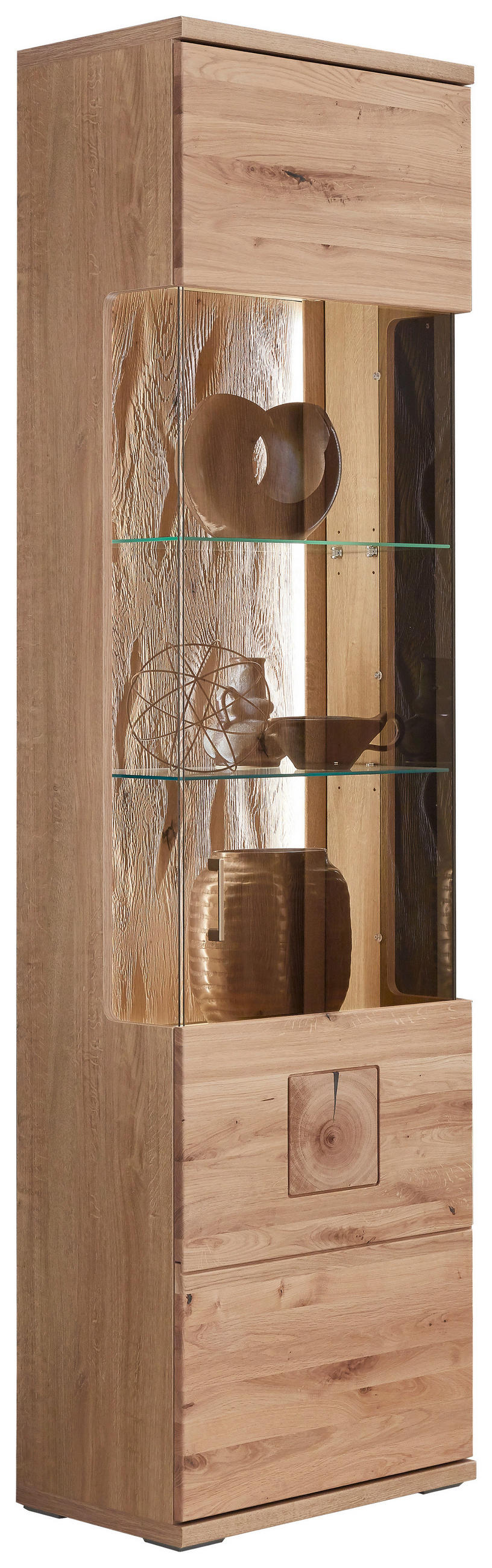 VITRINE in massiv Eiche Alteiche  - Alteiche/Grau, Konventionell, Glas/Holz (55/208,6/37,4cm) - Livetastic
