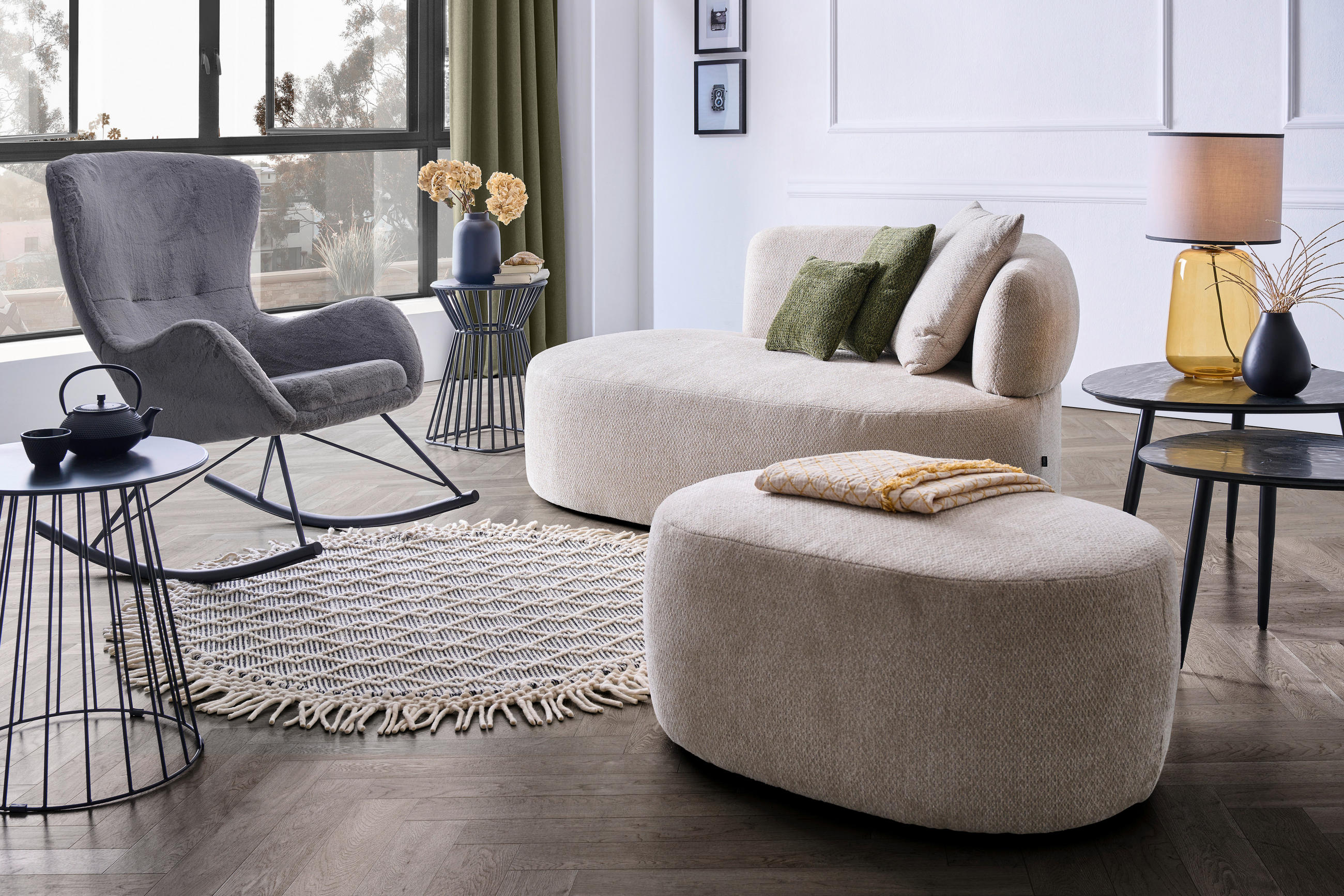 RÉCAMIERE in Chenille Dunkelgrün, Beige  - Dunkelgrün/Beige, MODERN, Kunststoff/Textil (166/86/105cm) - Hom`in