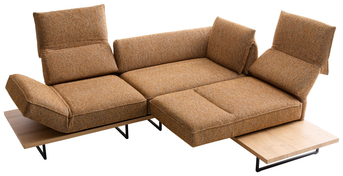 ECKSOFA Dunkelorange Chenille Rücken echt, Armteilverstellung, Relaxfunktion, Drehsitzfunktion  - Dunkelorange/Schwarz, Design, Holz/Textil (252/209cm) - Koinor