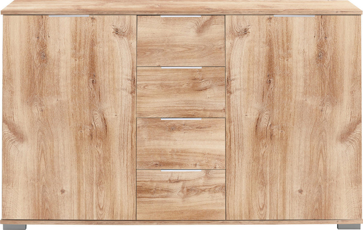 KOMMODE , 130/83/41 cm, 4 Schublade(n)  - Chromfarben/Eichefarben, Design, Holzwerkstoff/Kunststoff (130/83/41cm) - Carryhome