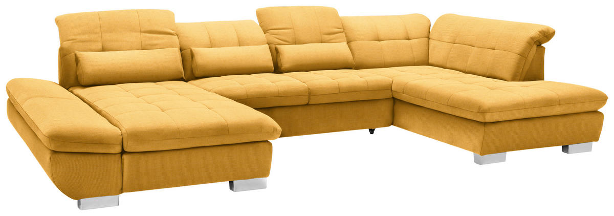 WOHNLANDSCHAFT in Mikrofaser Gelb  - Chromfarben/Gelb, Design, Kunststoff/Textil (204/350/211cm) - Xora