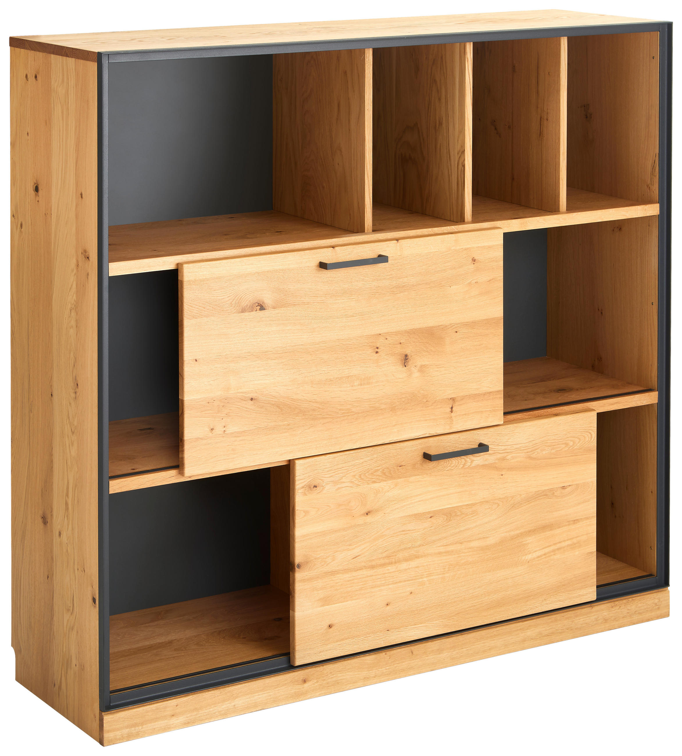 AKTENREGAL Asteiche teilmassiv Graphitfarben, Eichefarben  - Eichefarben/Anthrazit, Natur, Holz/Metall (128/122/40cm) - Linea Natura